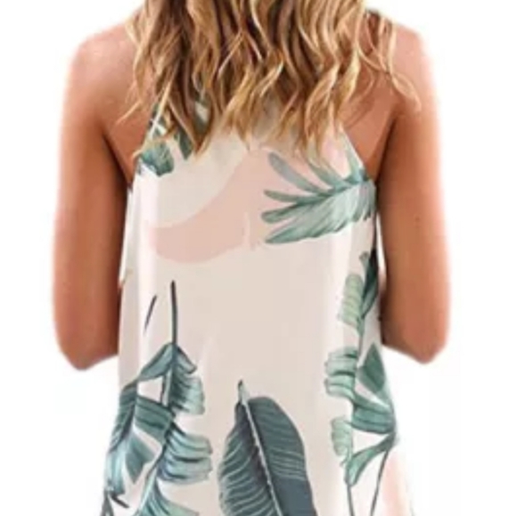 Palm Tree Leaf Print Ivory Sleeveless Dress - Picture 2 of 4